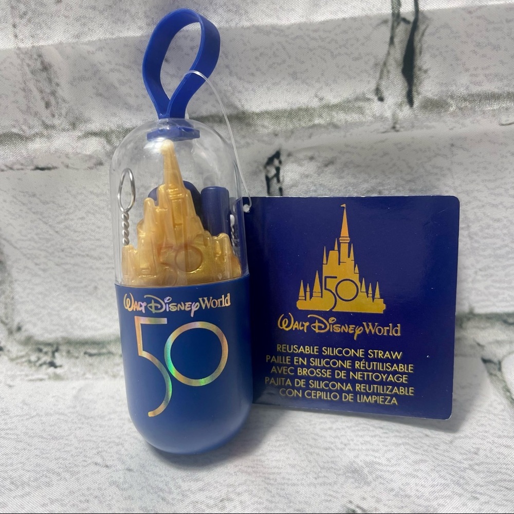 Disney World 50th Reusable Silicone Straw W/Brush